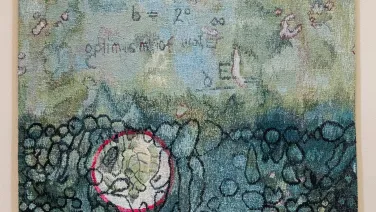 Farquhar tapestry celebrating Professor Graham Farquhar’s Kyoto Prize, at University House, ANU.